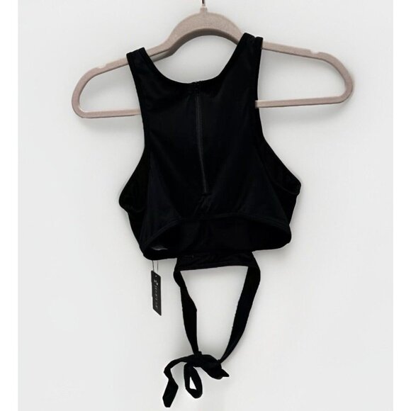 Women's Small Black Back Zipper Bathing Suit Swimwear Top with Wrap Around Strap - Picture 6 of 9